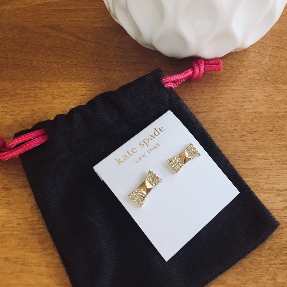BNWT kate spade gold tone and crystal bow earrings